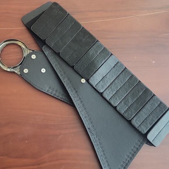 Fashion Wide Waist Belt Elastic Stretch Cinch Belts With Interlock Buckle, Black main image 6